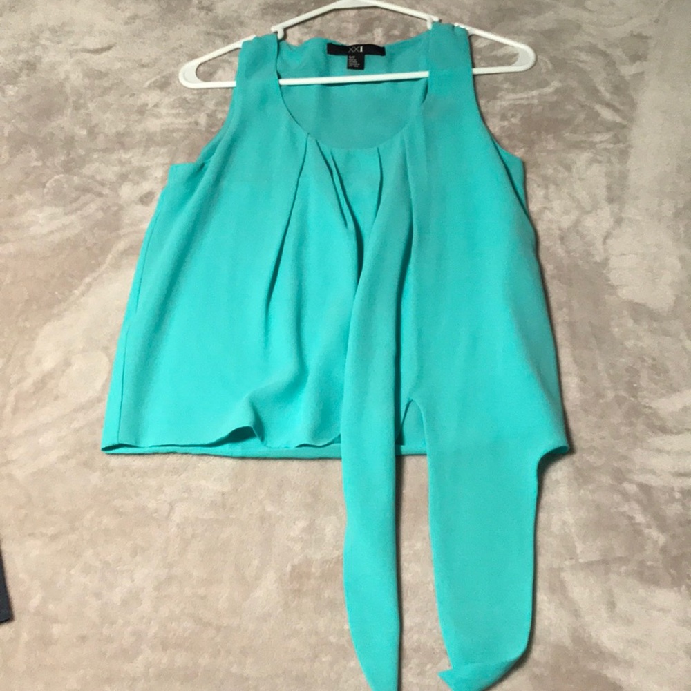 Teal Forever 21 Bubble Tie Blouse